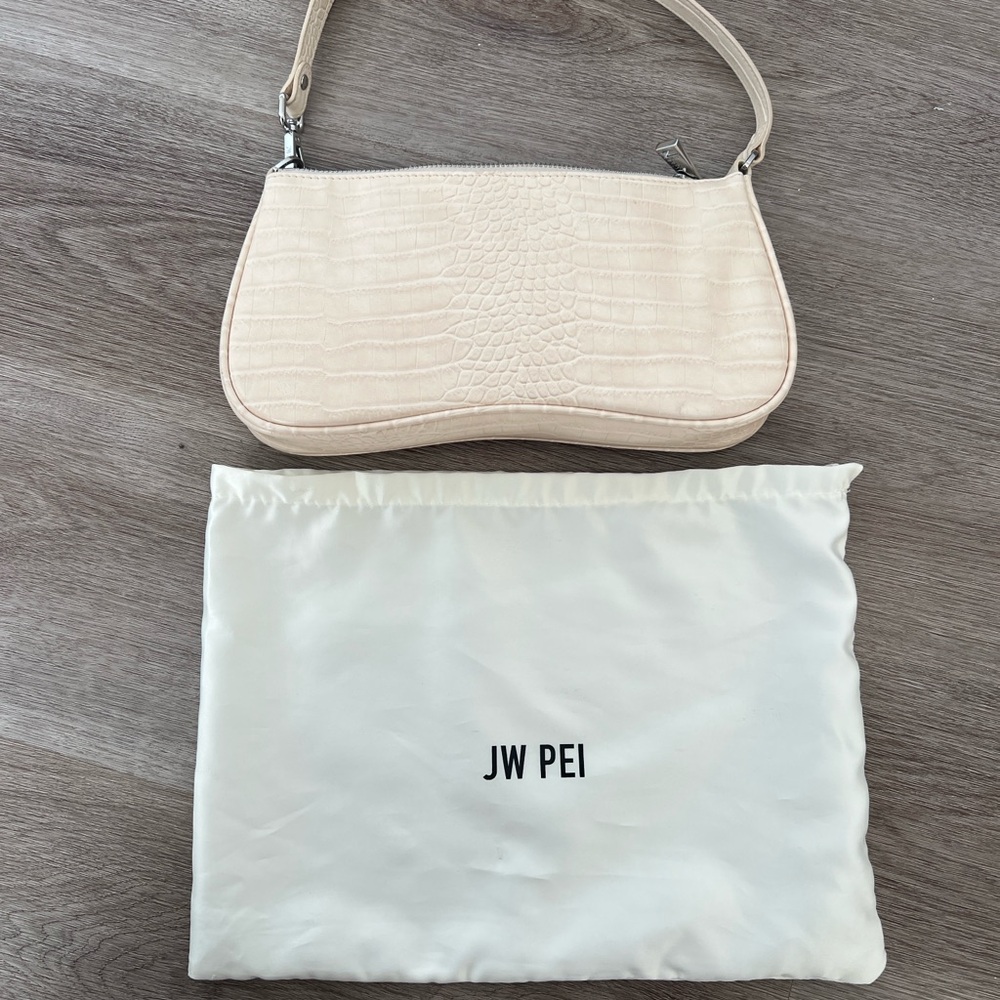 JW PEI Beige Crocodile Embossed Shoulder Bag
